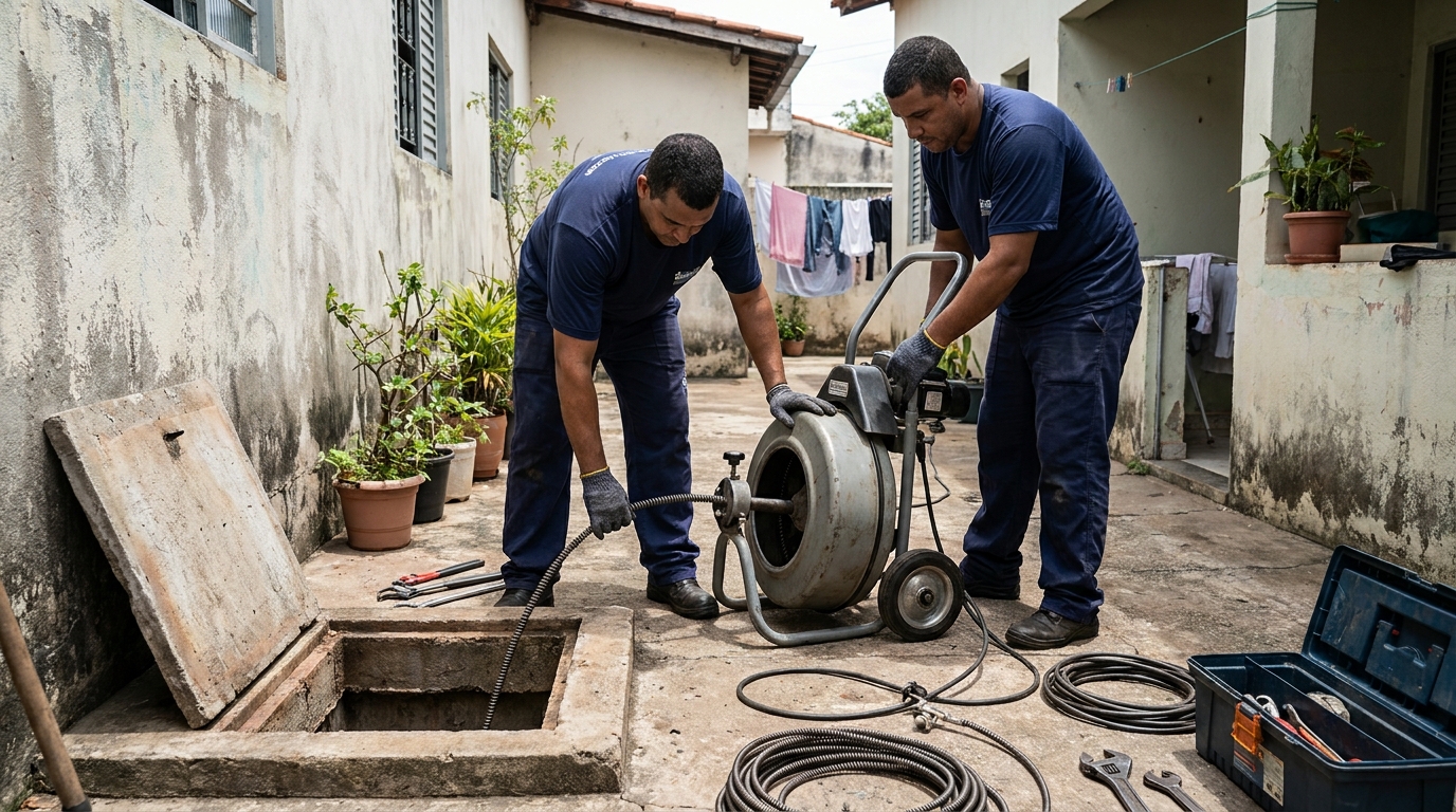 Desentupimento de Coluna Sanitária na Chácara Flora, Zona Sul de São Paulo‑SP