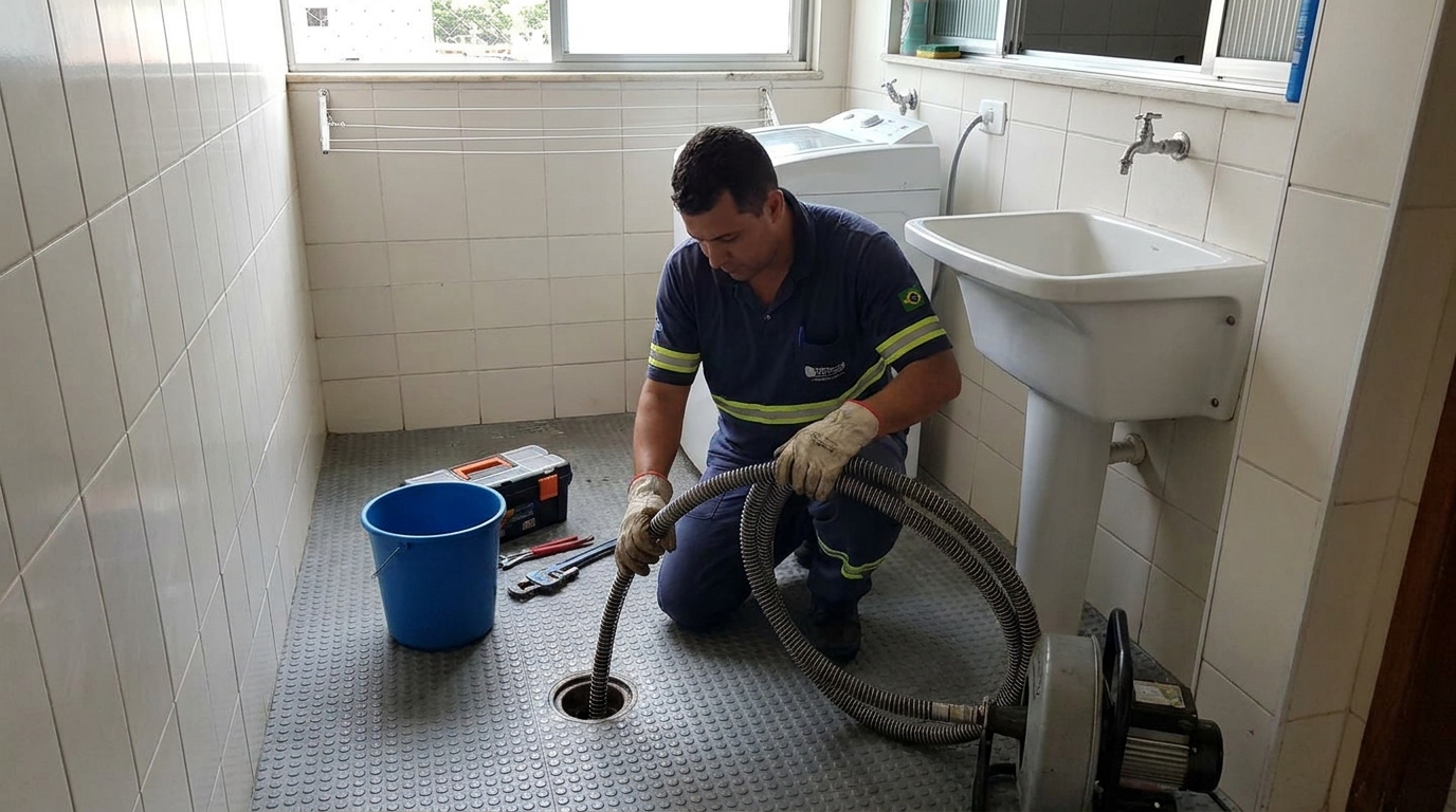 Desobstrução na Cozinha no Jardim Petrópolis, Zona Sul de São Paulo‑SP